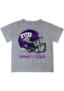 TCU Horned Frogs Youth Grey Helmet Short Sleeve T-Shirt