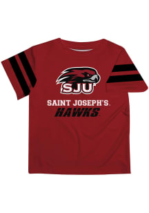 Vive La Fete Saint Josephs Hawks Youth Red Stripes Short Sleeve T-Shirt
