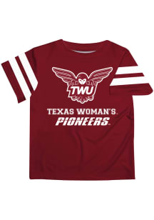 Texas Womans University Youth Maroon Stripes Short Sleeve T-Shirt
