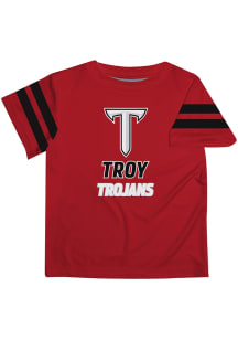 Troy Trojans Youth Red Stripes Short Sleeve T-Shirt