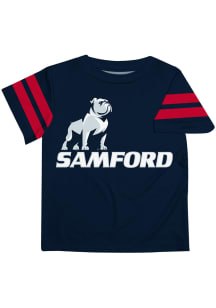 Vive La Fete Samford University Bulldogs Infant Stripes Short Sleeve T-Shirt Navy Blue