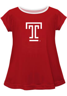 Temple Owls Infant Girls Script Blouse Short Sleeve T-Shirt Red