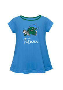 Tulane Green Wave Infant Girls Script Blouse Short Sleeve T-Shirt Blue