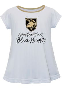 Vive La Fete Army Black Knights Toddler Girls White Script Blouse Short Sleeve T-Shirt