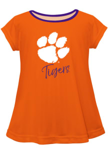 Vive La Fete Clemson Tigers Toddler Girls Orange Script Blouse Short Sleeve T-Shirt