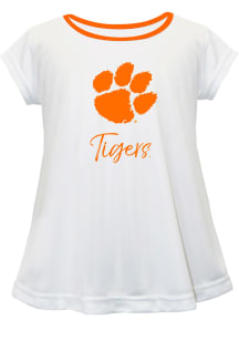 Vive La Fete Clemson Tigers Toddler Girls White Script Blouse Short Sleeve T-Shirt