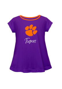 Vive La Fete Clemson Tigers Toddler Girls Purple Script Blouse Short Sleeve T-Shirt