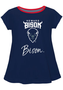 Howard Bison Toddler Girls Navy Blue Script Blouse Short Sleeve T-Shirt
