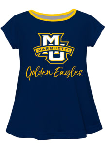 Vive La Fete Marquette Golden Eagles Toddler Girls Navy Blue Script Blouse Short Sleeve T-Shirt