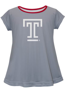 Temple Owls Toddler Girls Grey Script Blouse Short Sleeve T-Shirt