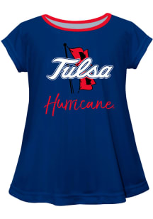Vive La Fete Tulsa Golden Hurricane Toddler Girls Blue Script Blouse Short Sleeve T-Shirt