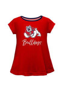 Fresno State Bulldogs Girls Red Script Blouse Short Sleeve Tee
