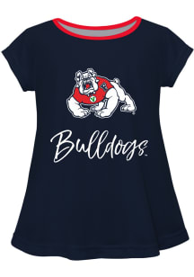 Fresno State Bulldogs Girls Navy Blue Script Blouse Short Sleeve Tee