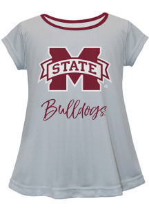 Mississippi State Bulldogs Girls Grey Script Blouse Short Sleeve Tee