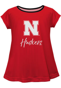 Nebraska Cornhuskers Girls Red Script Blouse Short Sleeve Tee