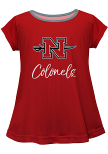Nicholls State Colonels Girls Red Script Blouse Short Sleeve Tee