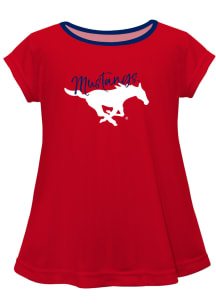 SMU Mustangs Girls Red Script Blouse Short Sleeve Tee