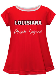 Vive La Fete UL Lafayette Ragin' Cajuns Girls Red Script Blouse Short Sleeve Tee