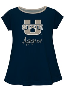 Utah State Aggies Girls Navy Blue Script Blouse Short Sleeve Tee