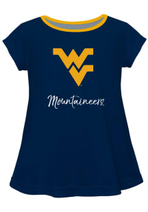 West Virginia Mountaineers Girls Blue Script Blouse Short Sleeve Tee
