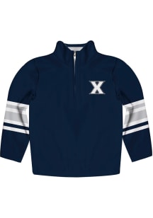 Xavier Musketeers Youth Navy Blue Stripe Long Sleeve Quarter Zip Shirt