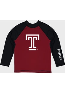 Temple Owls Youth Red Rash Guard Long Sleeve T-Shirt