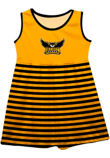 Vive La Fete Kennesaw State Owls Toddler Girls Gold Stripes Short Sleeve Dresses