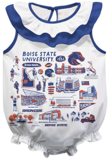 Vive La Fete Boise State Broncos Baby White Impressions Ruffle Short Sleeve One Piece