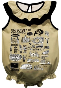 Vive La Fete Colorado Buffaloes Baby Gold Impressions Ruffle Short Sleeve One Piece