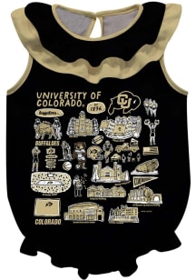 Vive La Fete Colorado Buffaloes Baby Black Impressions Ruffle Short Sleeve One Piece