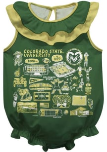 Vive La Fete Colorado State Rams Baby Green Impressions Ruffle Design Short Sleeve One Piece