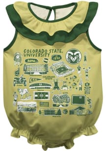 Vive La Fete Colorado State Rams Baby Green Impressions Ruffle Short Sleeve One Piece