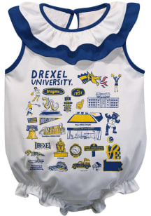 Vive La Fete Drexel Dragons Baby White Impressions Ruffle Short Sleeve One Piece