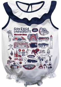 Vive La Fete Gonzaga Bulldogs Baby White Impressions Ruffle Short Sleeve One Piece
