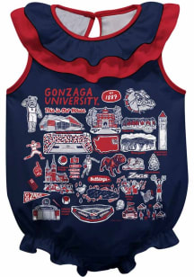 Vive La Fete Gonzaga Bulldogs Baby Blue Impressions Ruffle Short Sleeve One Piece