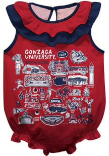 Vive La Fete Gonzaga Bulldogs Baby Red Impressions Ruffle Short Sleeve One Piece