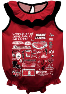 Vive La Fete Louisiana Ragin' Cajuns Baby Red Impressions Ruffle Short Sleeve One Piece