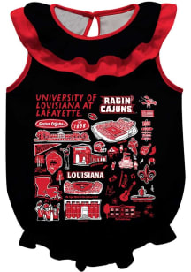 Vive La Fete Louisiana Ragin' Cajuns Baby Black Impressions Ruffle Short Sleeve One Piece