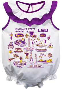 Vive La Fete LSU Tigers Baby White Impressions Ruffle Short Sleeve One Piece