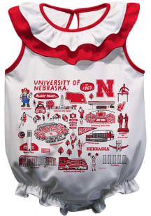 Baby Nebraska Cornhuskers White Vive La Fete Impressions Ruffle Short Sleeve One Piece