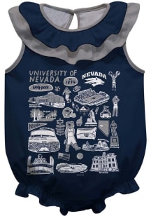 Vive La Fete Nevada Wolf Pack Baby Navy Blue Impressions Ruffle Short Sleeve One Piece