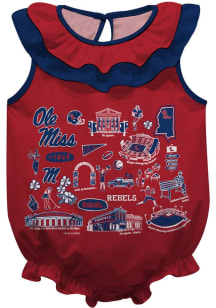 Vive La Fete Ole Miss Rebels Baby Red Impressions Ruffle Short Sleeve One Piece