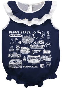 Baby Penn State Nittany Lions Navy Blue Vive La Fete Impressions Ruffle Short Sleeve One Piece