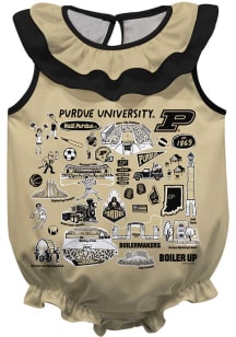 Baby Purdue Boilermakers Gold Vive La Fete Impressions Ruffle Short Sleeve One Piece