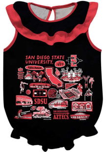 Vive La Fete San Diego State Aztecs Baby Black Impressions Ruffle Short Sleeve One Piece