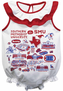 Vive La Fete SMU Mustangs Baby White Impressions Ruffle Short Sleeve One Piece