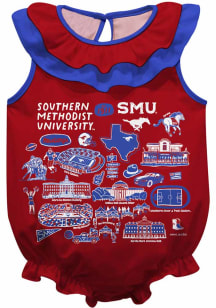 Vive La Fete SMU Mustangs Baby Red Impressions Ruffle Short Sleeve One Piece