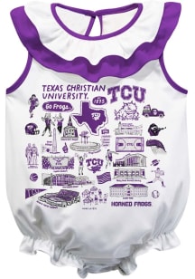 Vive La Fete TCU Horned Frogs Baby White Impressions Ruffle Short Sleeve One Piece