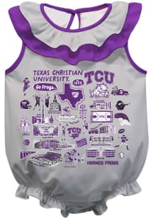 Vive La Fete TCU Horned Frogs Baby Grey Impressions Ruffle Short Sleeve One Piece