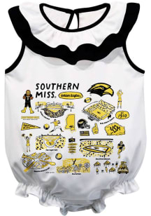 Vive La Fete Southern Mississippi Golden Eagles Baby White Impressions Ruffle Short Sleeve One P..